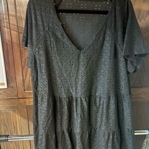 Chic Black Eyelet V-Neck Blouse